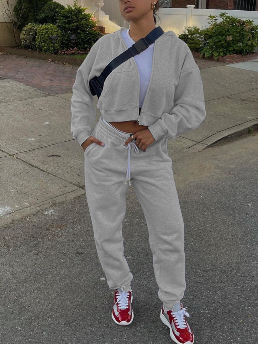 

LW Sweat Zipper Pocket Design Tracksuit Set, Grey