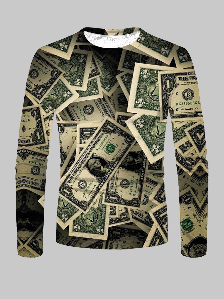 

LW Men Round Neck Money Print T-shirt, Multi
