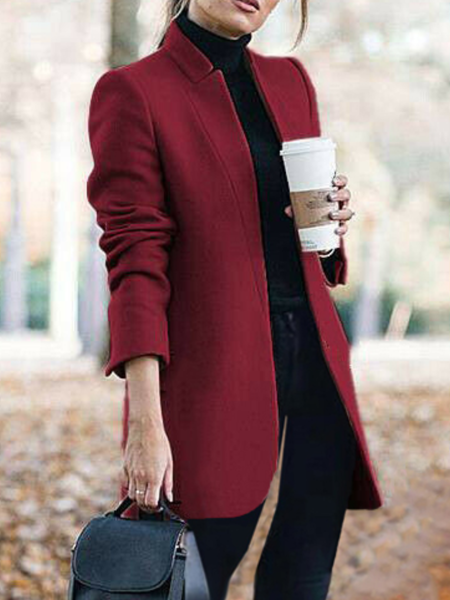 

LW BASICS Mandarin Collar Open Front Wool, Wine red