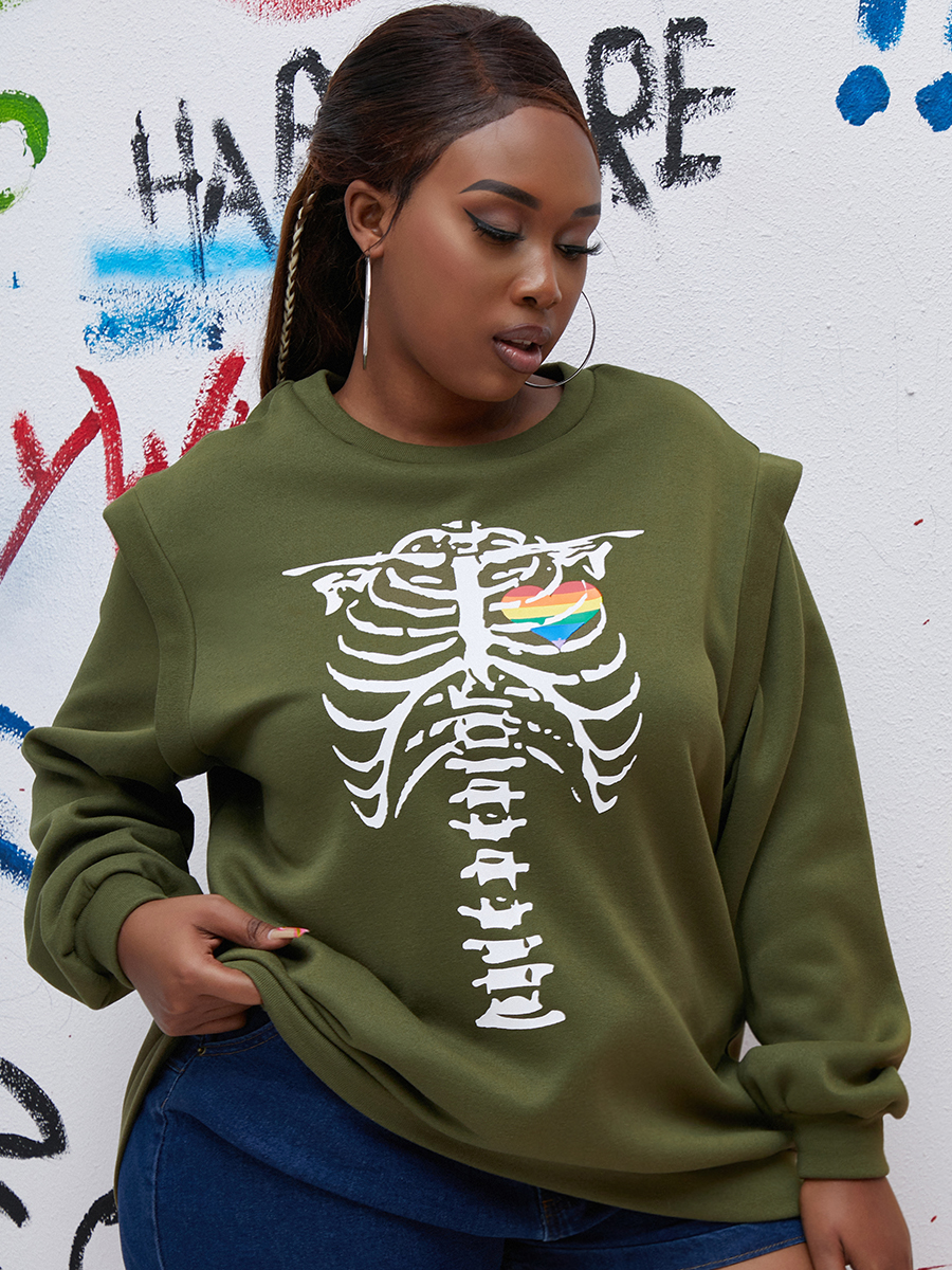 LW Plus Size Dropped Shoulder Skeleton Print Sweatshirt