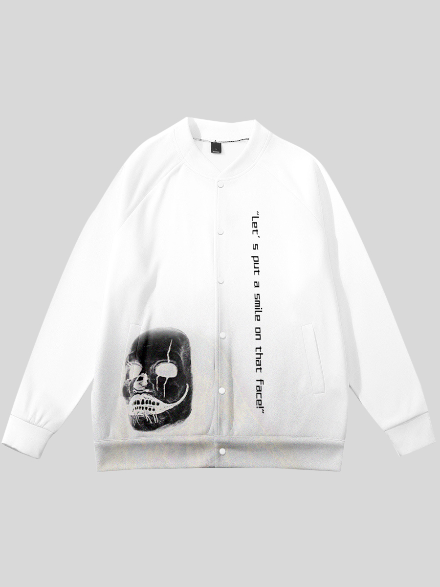 

LW Men Button Design Skull Letter Print Jacket, White