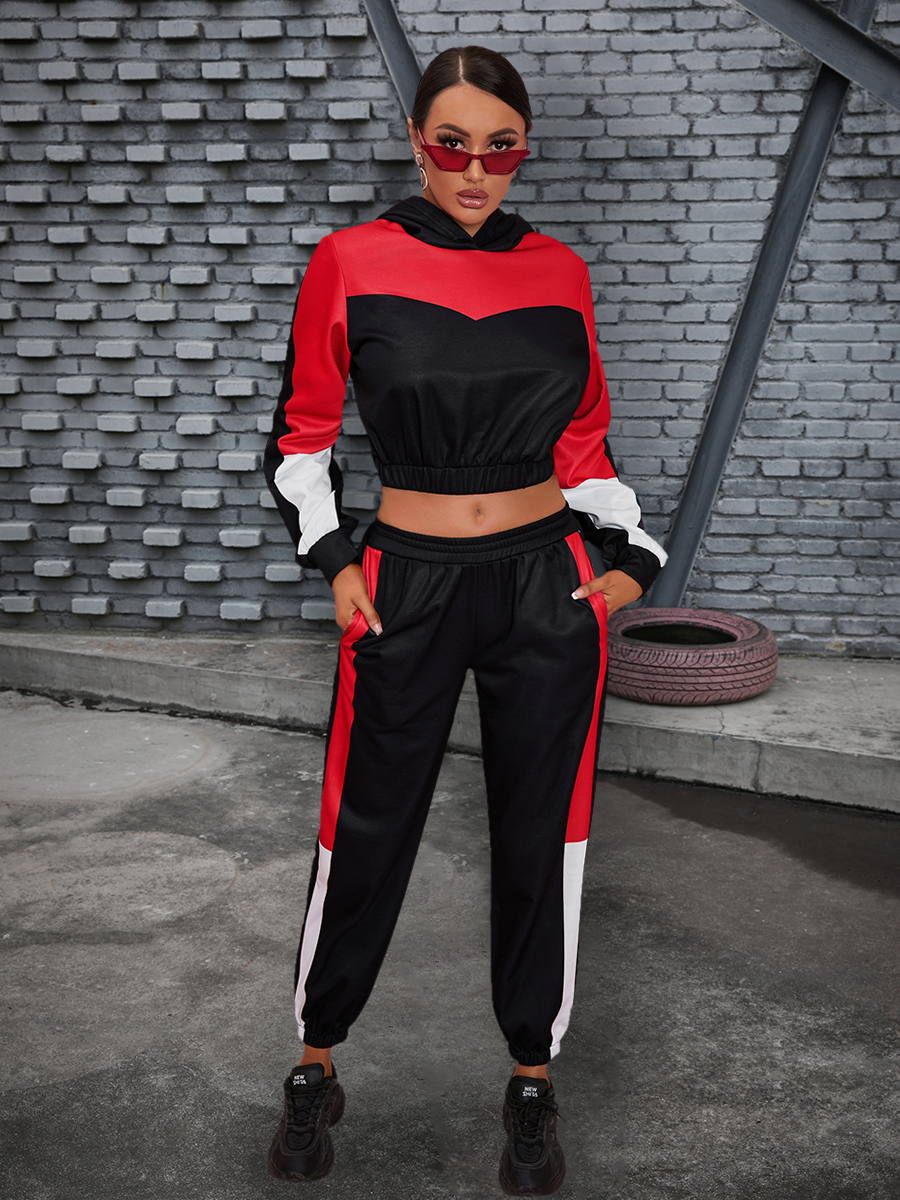 LW Color-lump Crop Top Pants Set
