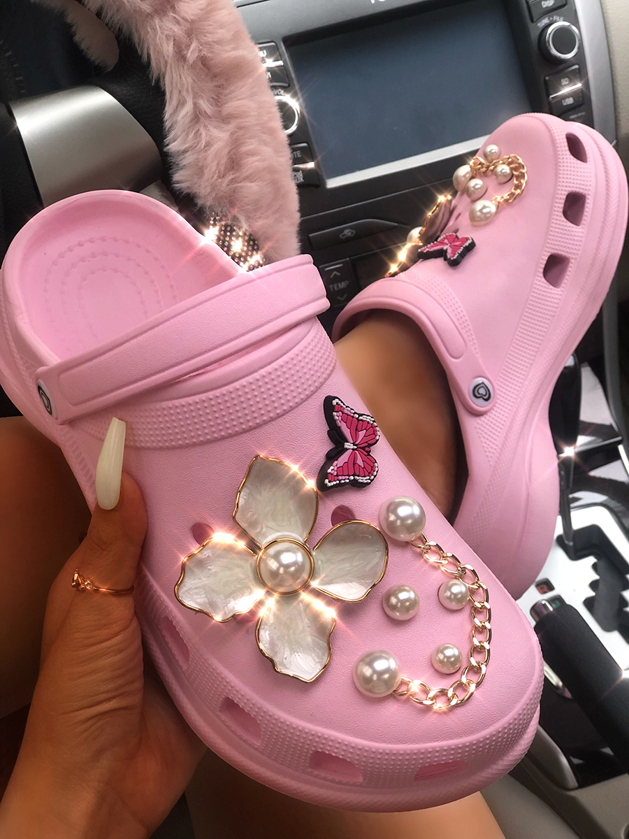 

LW Pearl Butterfly Chain Decor Slippers (DIY), Pink