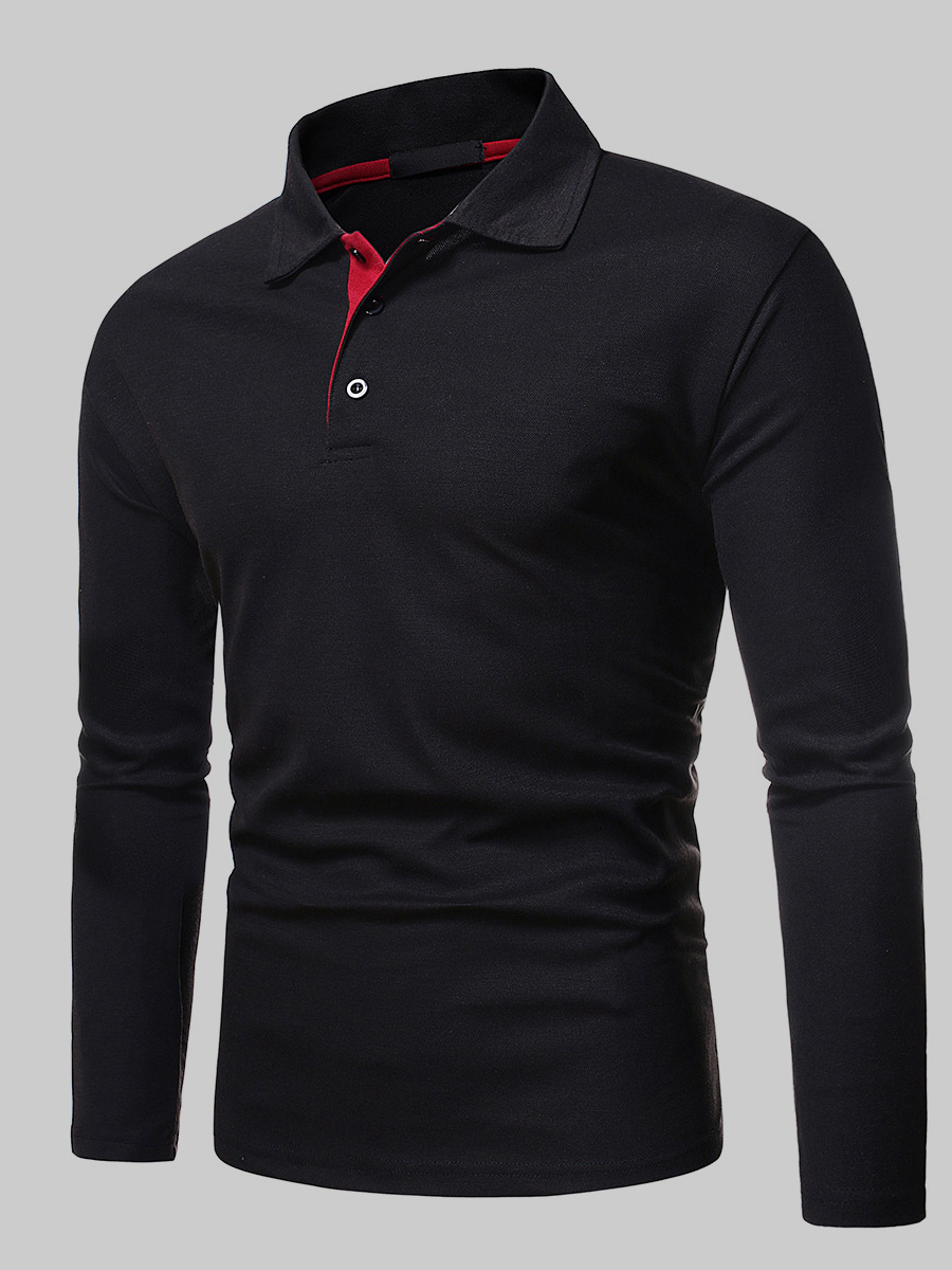 

LW Men Button Design Solid Polo, Black
