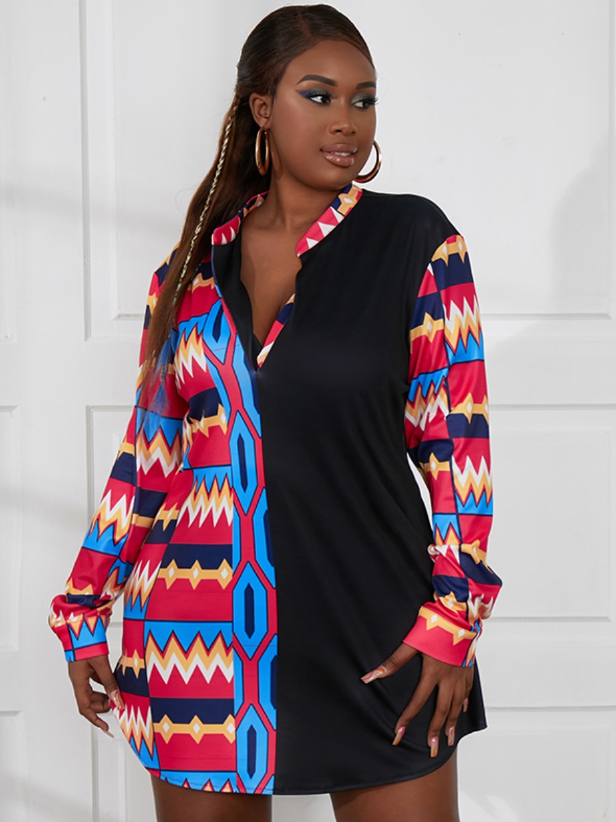 

LW Plus Size Patchwork Asymmetrical Dress, Multi