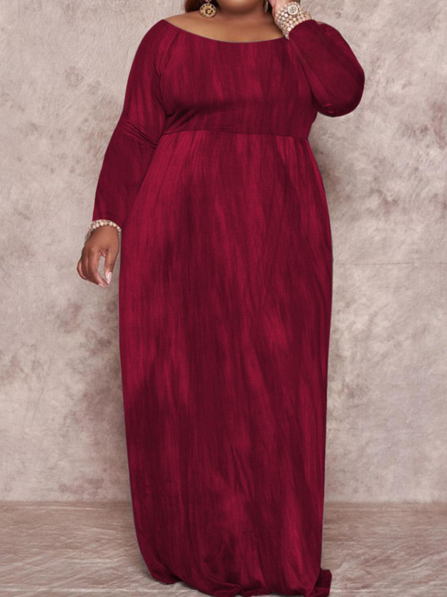 

LW Plus Size Drop Shoulder Gradient Print Dress, Wine red