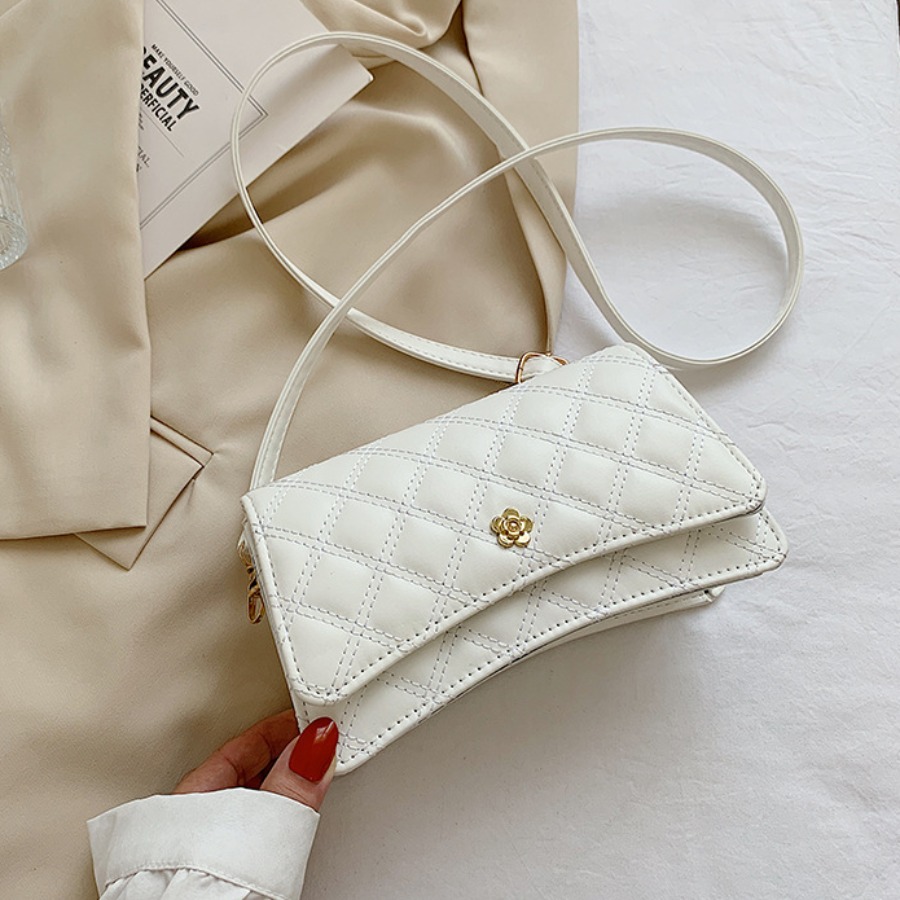 

LW BASICS Quilted Plaid Crossbody Bag, White