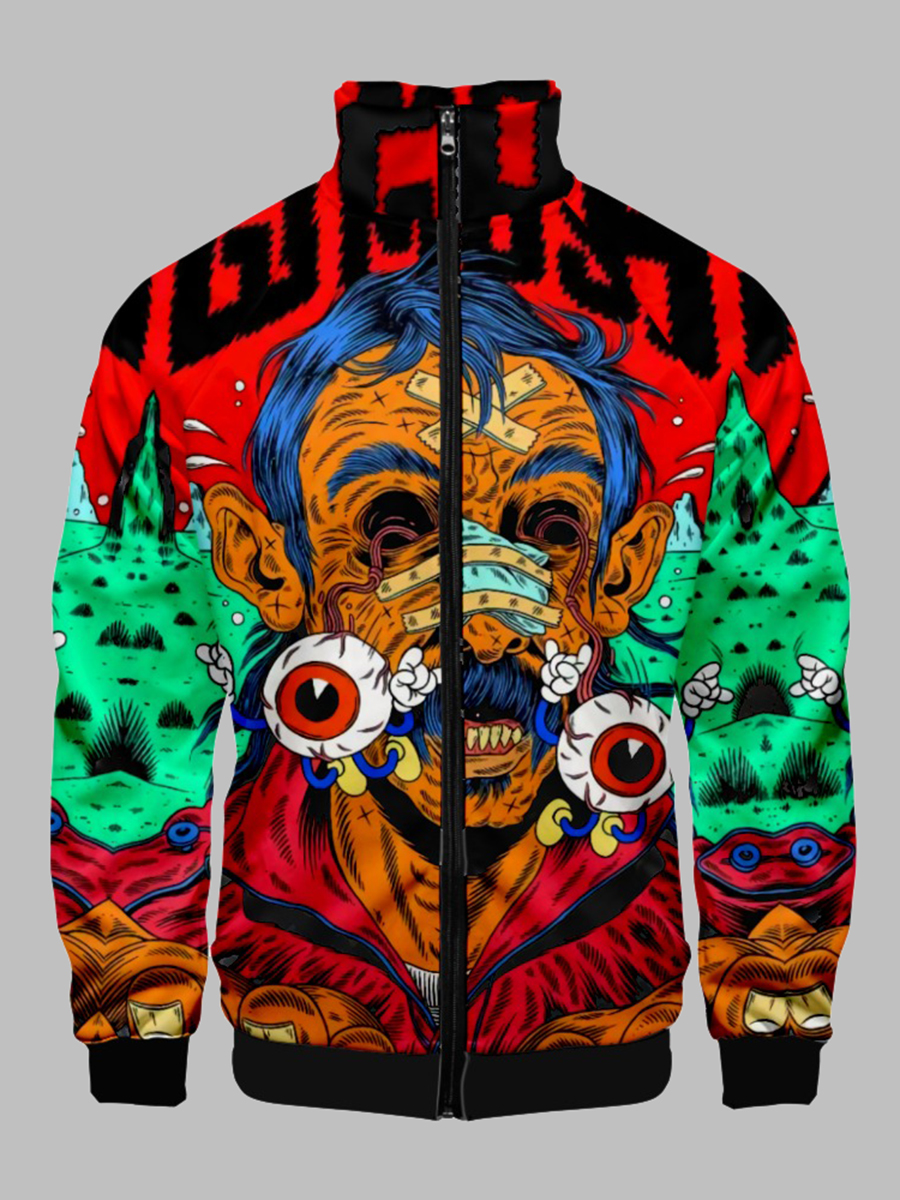 

LW Men Zip Up Graphic Pattern Jacket, Multi