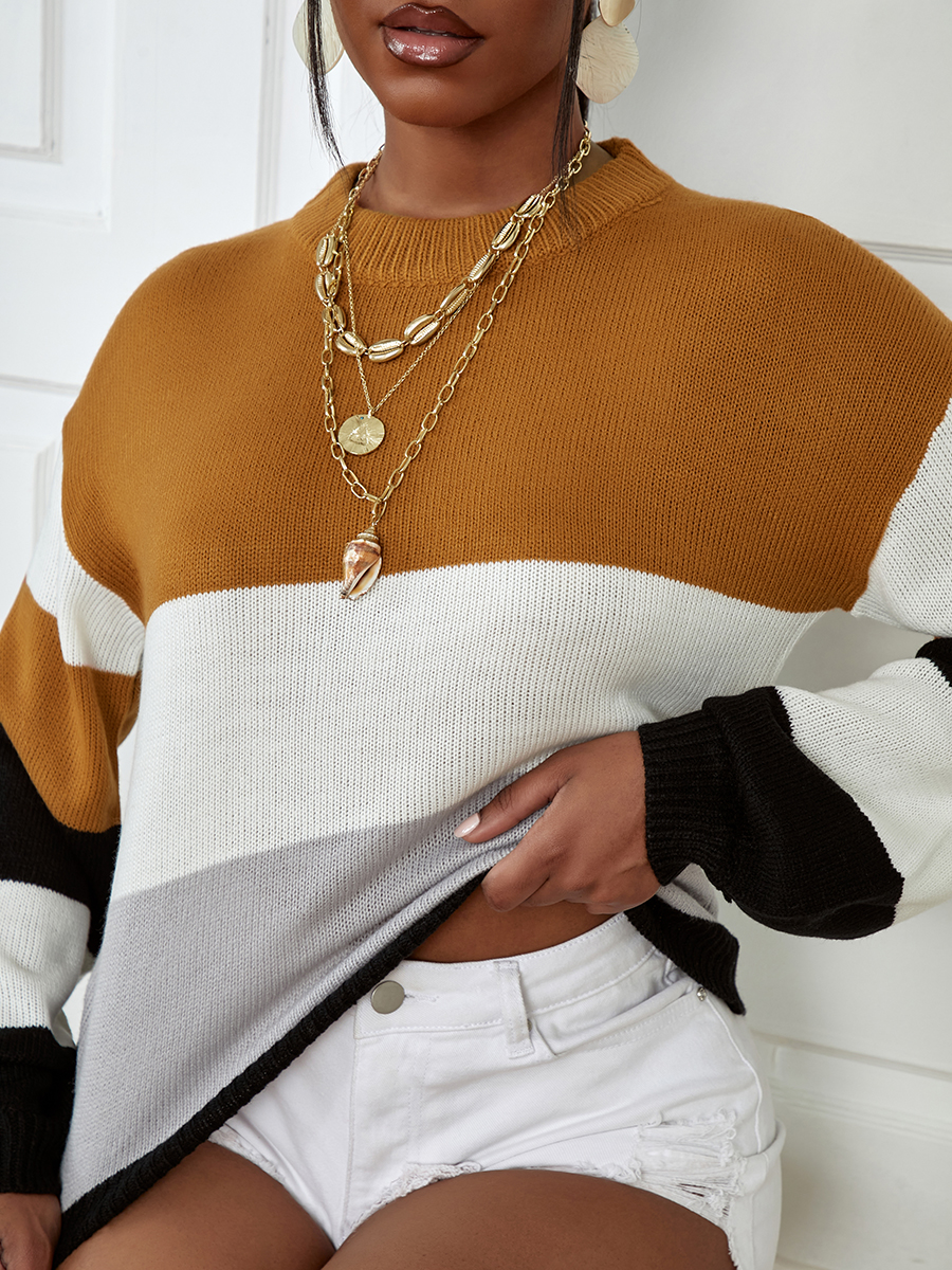 

LW Ribbed Color Block Sweater, Brown