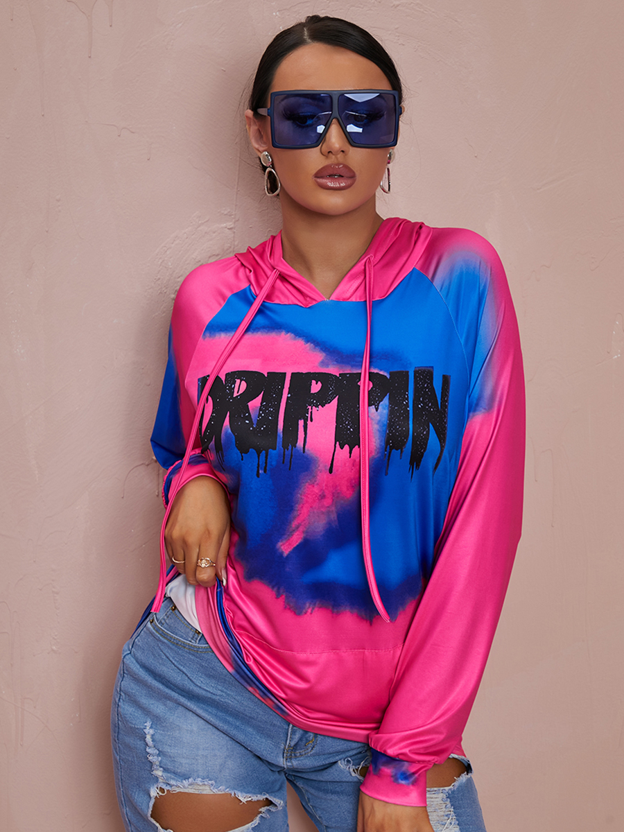 LW Letter Print Tie-dye Oversized Hoodie