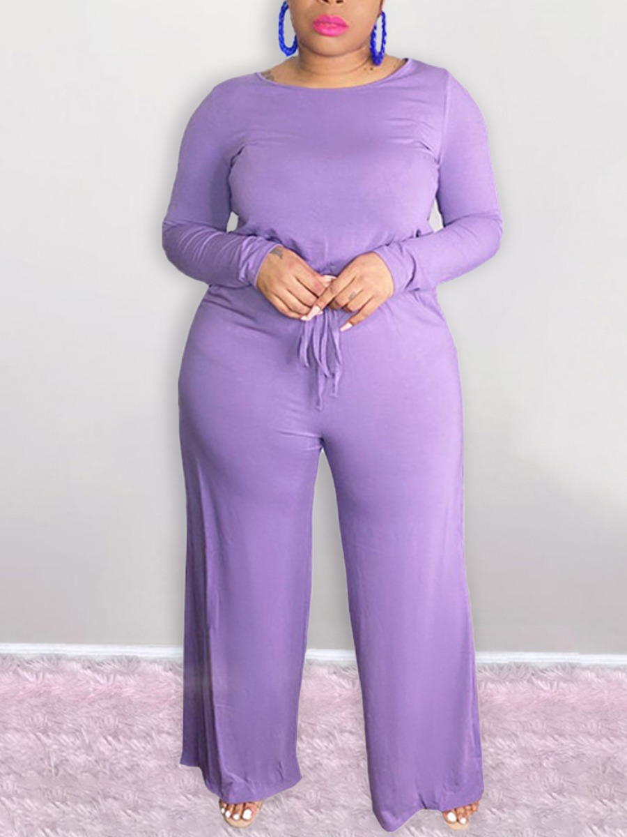 

LW Plus Size Drawstring Wide Leg Jumpsuit, Purple