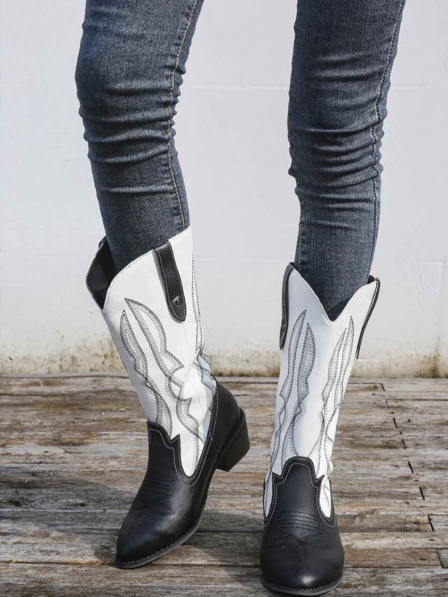 

LW Quilted Decor Patchwork Boots, White