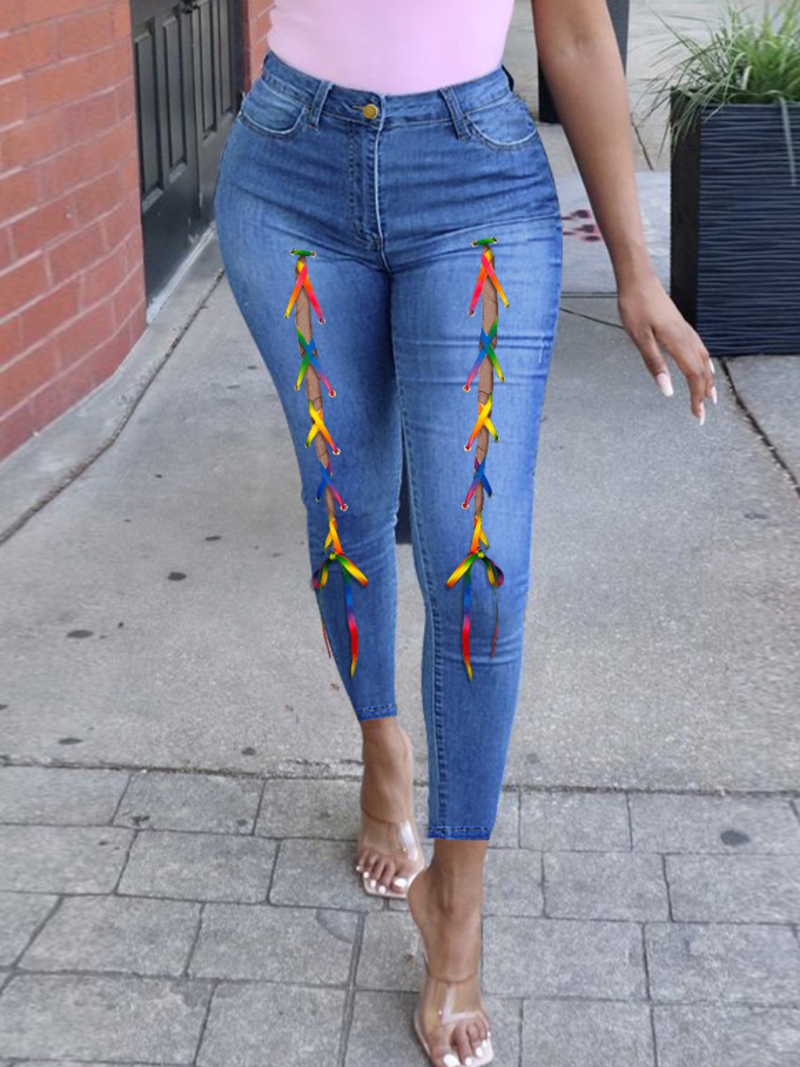 

LW Gradient Cross Strap Jeans, Blue