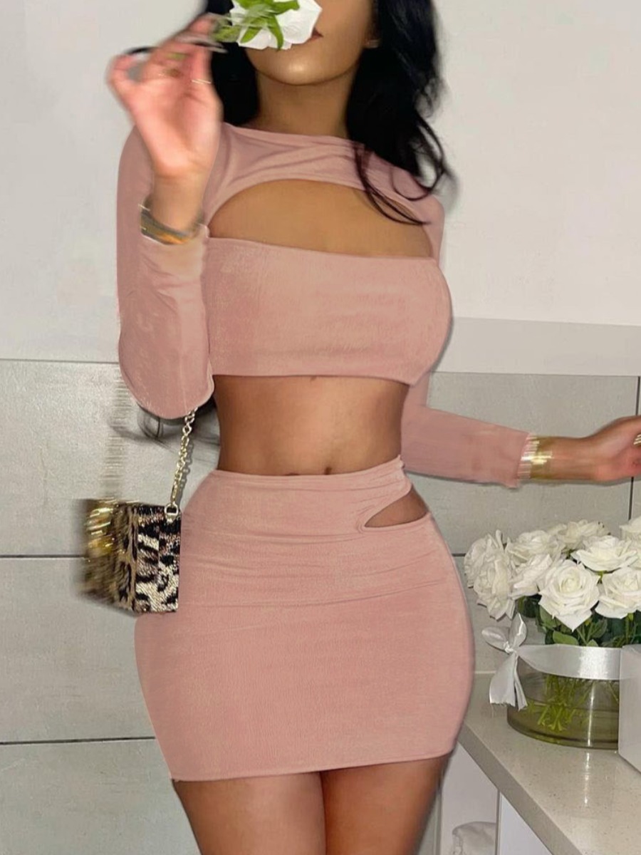 

LW SXY Velvet Cut Out Crop Skirt Set, Pink