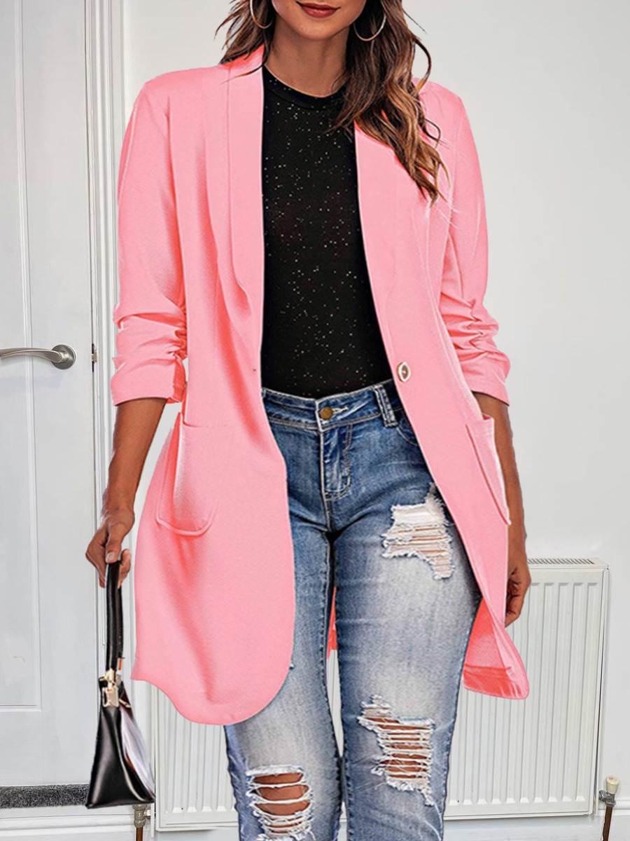 

LW BASICS Single Button Pocket Design Blazer, Pink