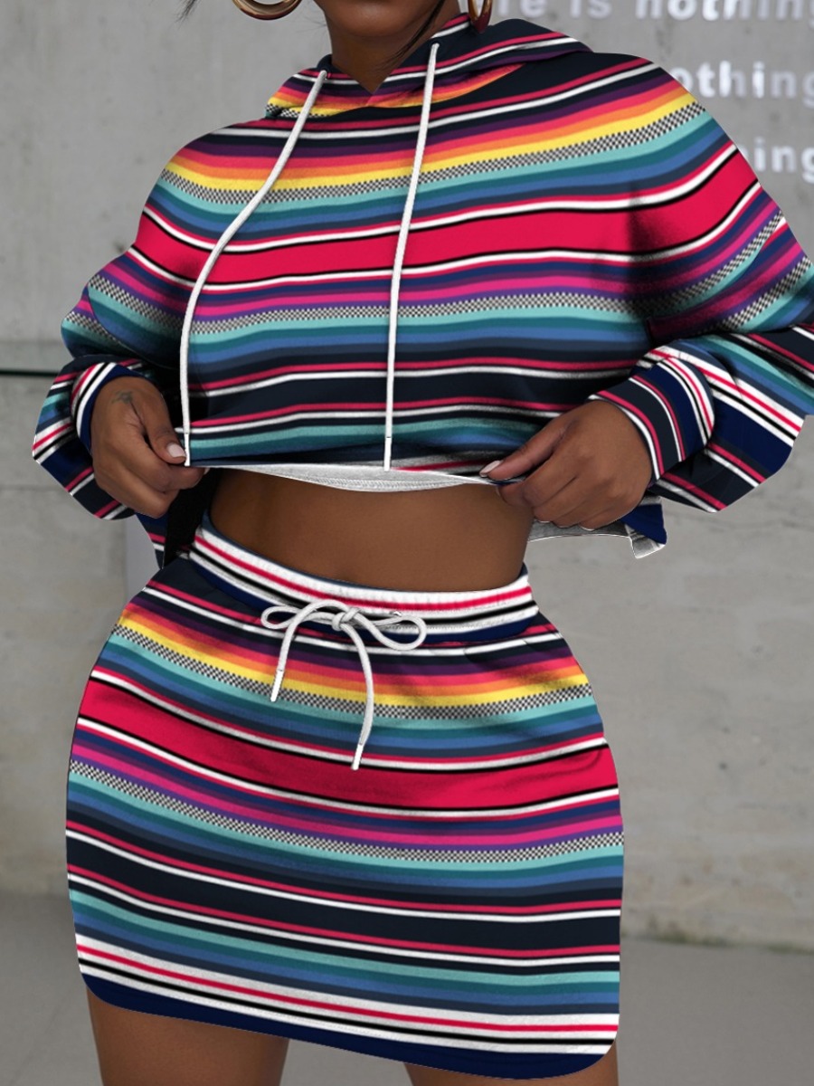 LW Multicolor Striped Cropped Skirt Set