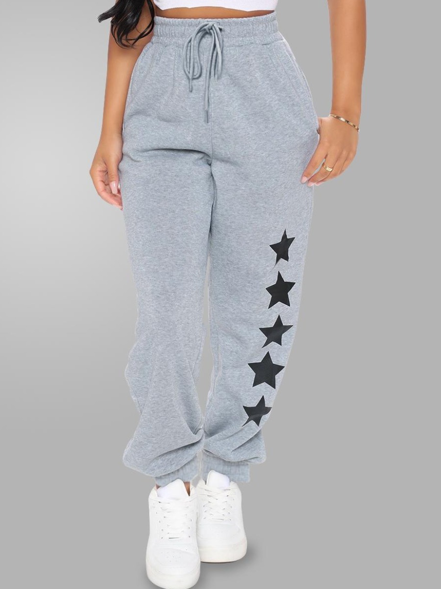 

LW Drawstring Star Print Sweatpants, Grey