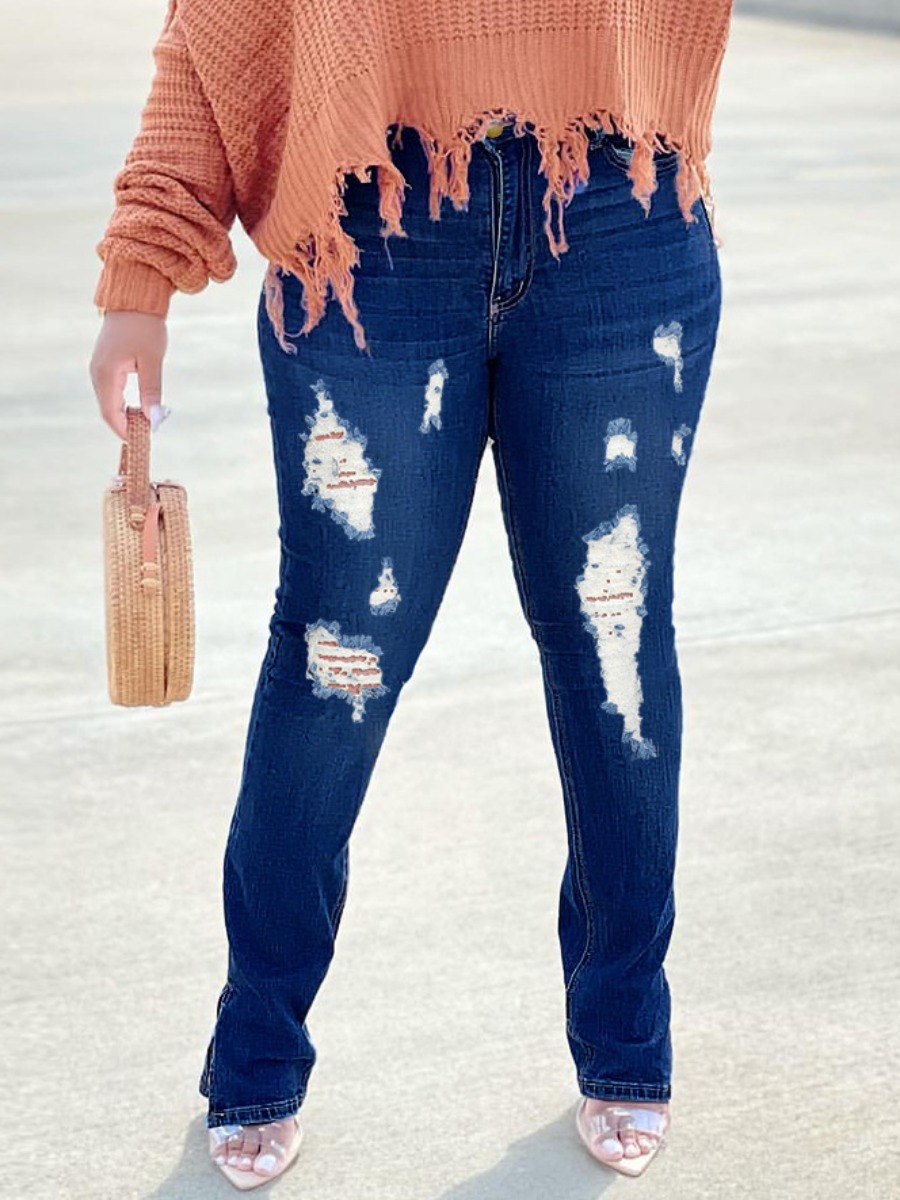 

LW Ripped Slit Skinny Jeans, Deep blue