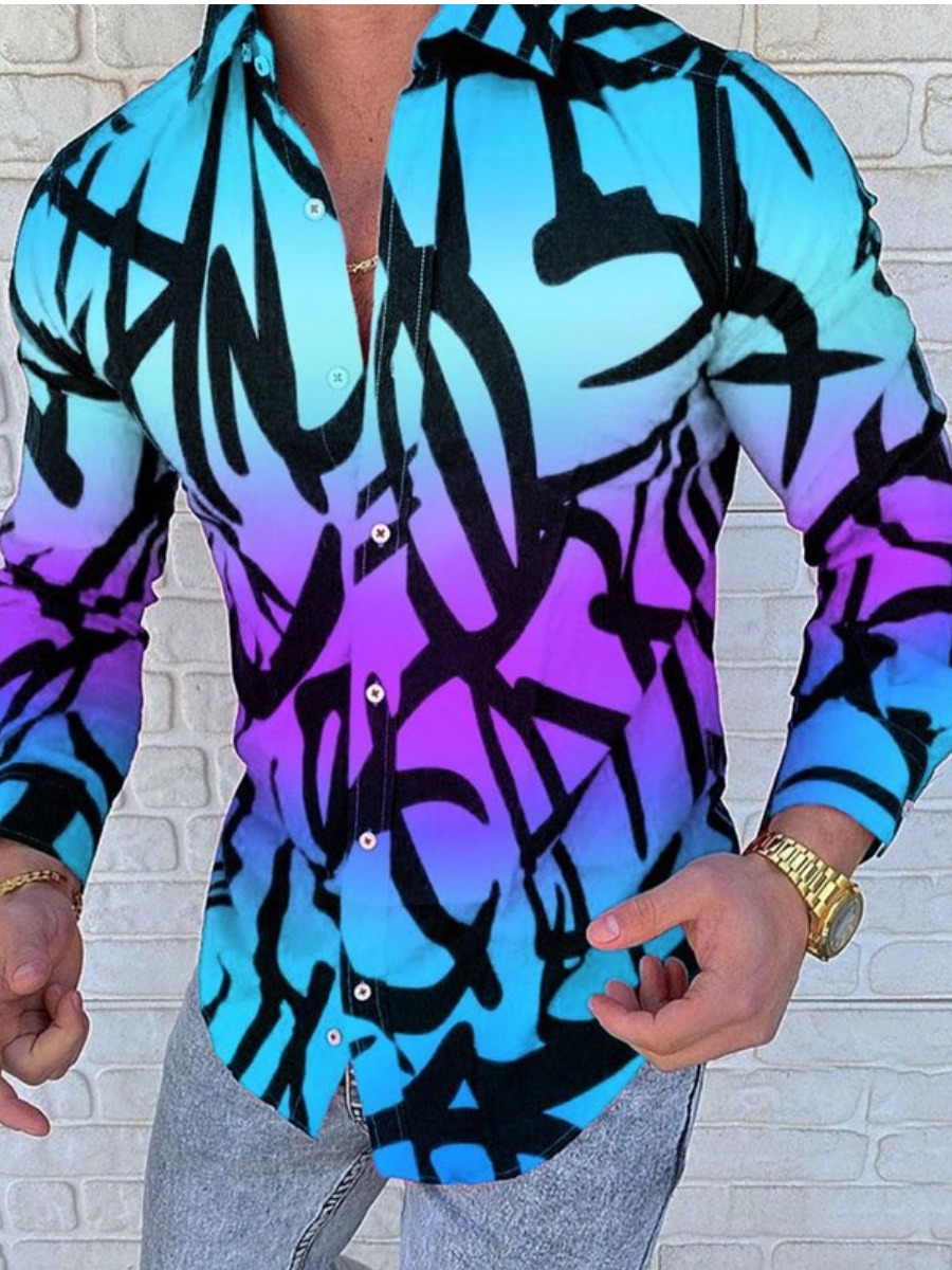 

LW Men Gradient Button Design Shirt, Multi