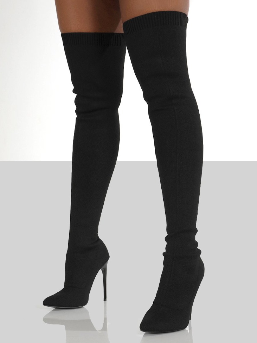 

LW SXY Ribbed Basic Thigh High Boots, Black
