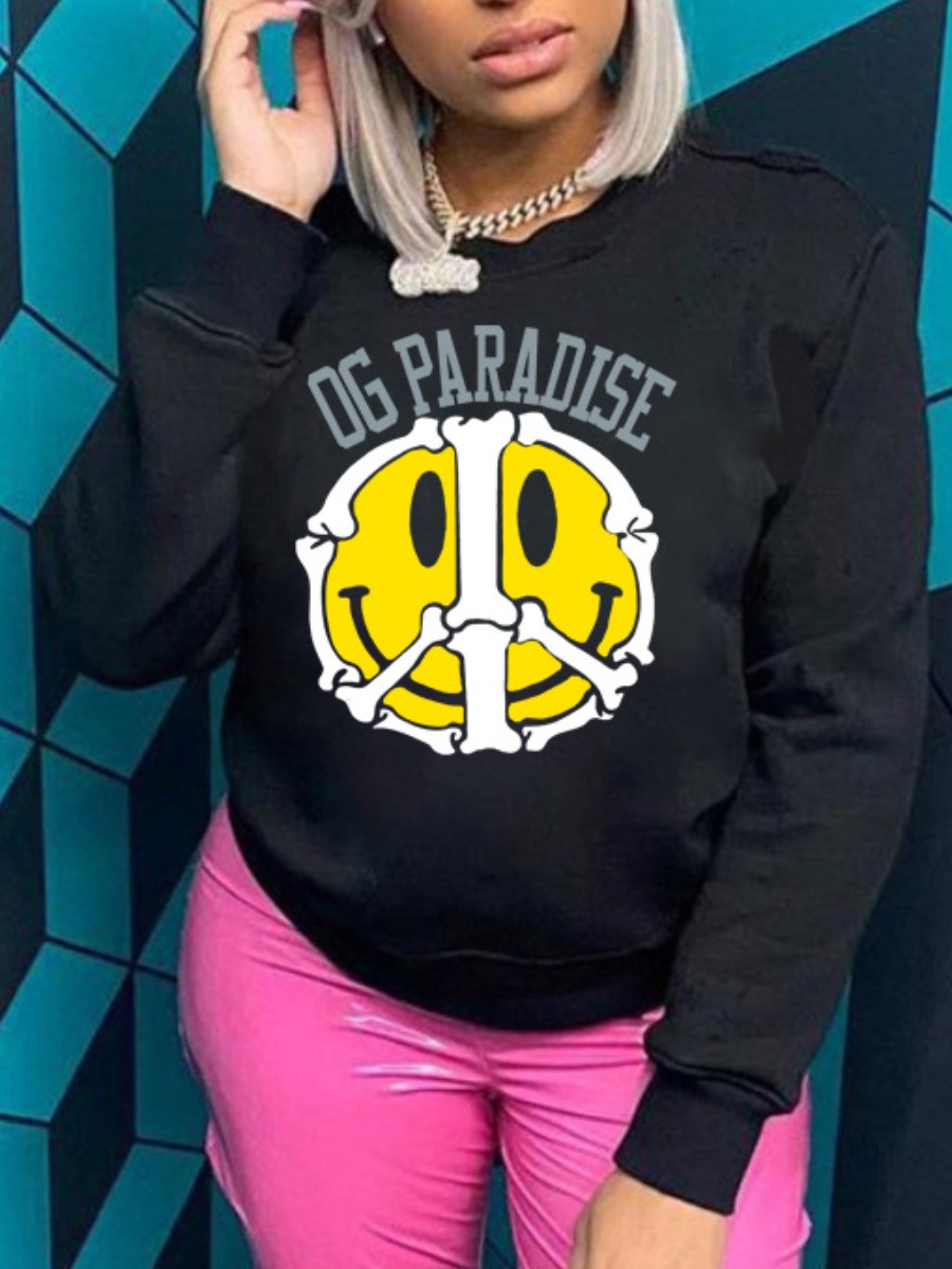 

LW Letter Bone Print Sweatshirts, Black