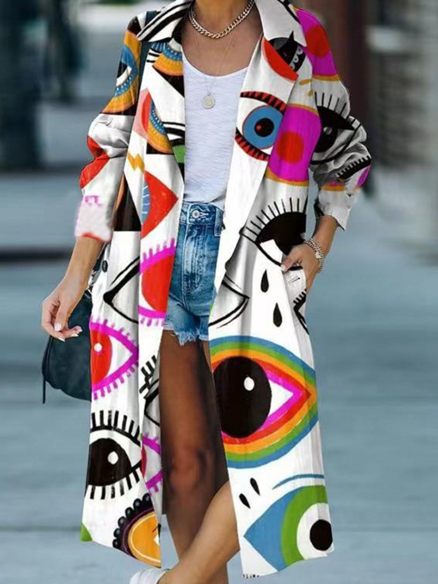 

LW Pocket Design Eye Pattern Trench Coat, White