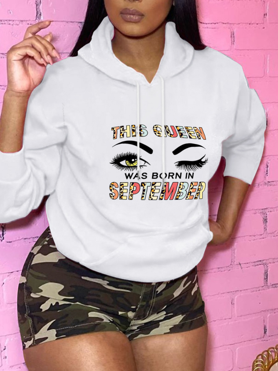 

LW Plus Size Letter Print Pocket Design Hoodie, White
