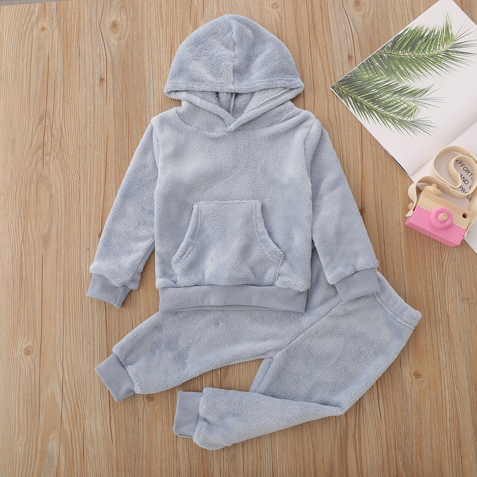 

LW COTTON Girl Velvet Pocket Design Basic Pants Set, Grey