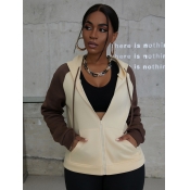 LW COTTON Color-lump Zipper Design Hoodie