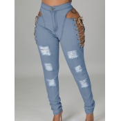 LW SXY Bandage Hollow-out Design Ripped Jeans