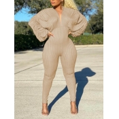 LW Rib-knit Ruched Sleeve Skinny Jumpsuit