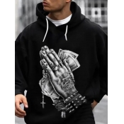 LW Men Trendy Hooded Collar Print Black Hoodie