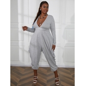 LW SXY Plus Size V Neck Loose Harem Jumpsuit