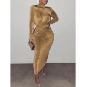 LW SXY Plus Size Turtleneck Ruched Solid Bodycon D