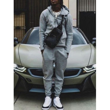 

LW BASICS Men Drawstring Pocket DesignTracksuit Set, Grey
