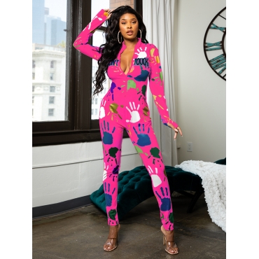 

LW Palm Print Jumpsuit (Without Chain), Pink