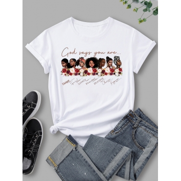 LW Casual Figure Letter Print White T-shirt