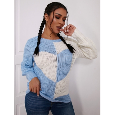 

LW Heart Pattern Color Block Sweater, Blue