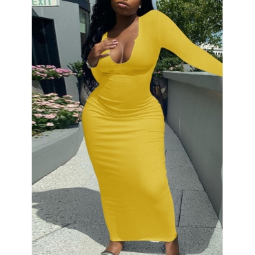 

LW Plus Size U Neck Basic Bodycon Dress, Yellow