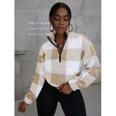 

LW Plaid Print Plush Teddy Sweatshirt, Apricot