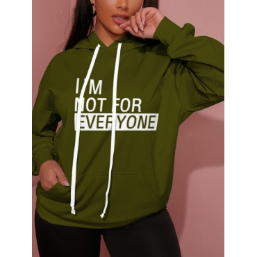 

LW Letter Print Kangaroo Pocket Hoodies, Army green