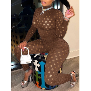 

LW SXY Hollow-out Design Skinny Jumpsuit, Coffee