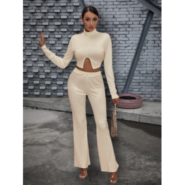 

LW BASICS Lettuce Trim Flared Pants Set, Apricot