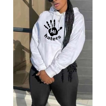 

LW BASICS Letter Palm Print Hoodie, White
