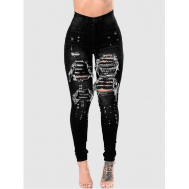 

LW High Stretchy Raw Edge Ripped Jeans, Black