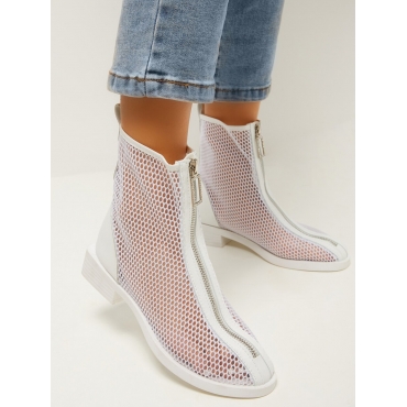 

LW Mesh Zipper Design Booties, White