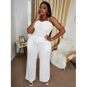 

LW Plus Size Solid Stitching Skinny Pants Set, White