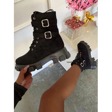 

LW Buckle Design Booties, Black