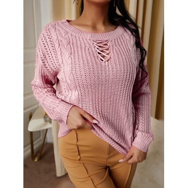 

LW SXY Round Neck Hollow-out Sweater, Pink