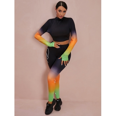 

LW Round Neck Gradient Pants Set, Black